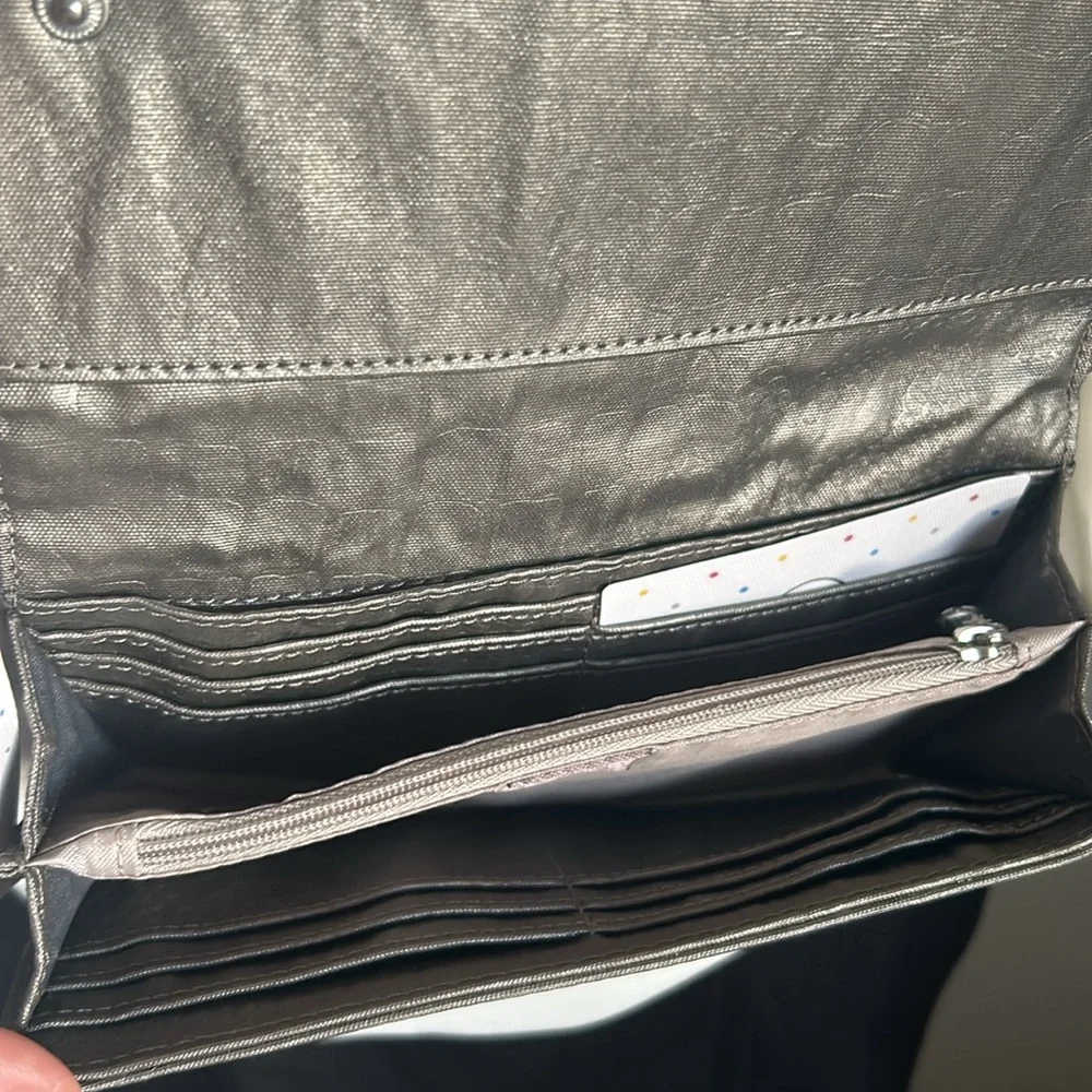 New Kipling Zuma Metallic Pewter Croc Embossed Crossbody Travel Organizer - Picture 5 of 13